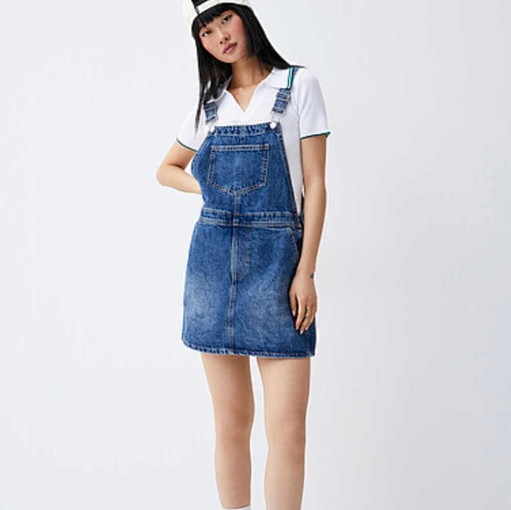 Denim Overall Pinafore Dress - Blue
